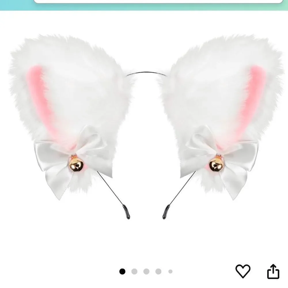 Cat Ears Fox Headband Cosplay Fluffy Ribbon Bell Furry Faux Fur Halloween pink